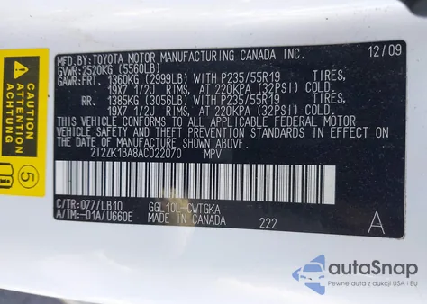 2010 Lexus Rx 350 из США, поврежденный, VIN 2T2ZK1BA8AC022070